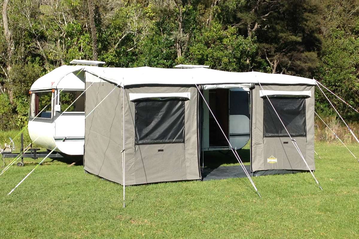Heavy Duty Canvas 4.0M Walk Thru Awning - Dark Grey or Olive Green
