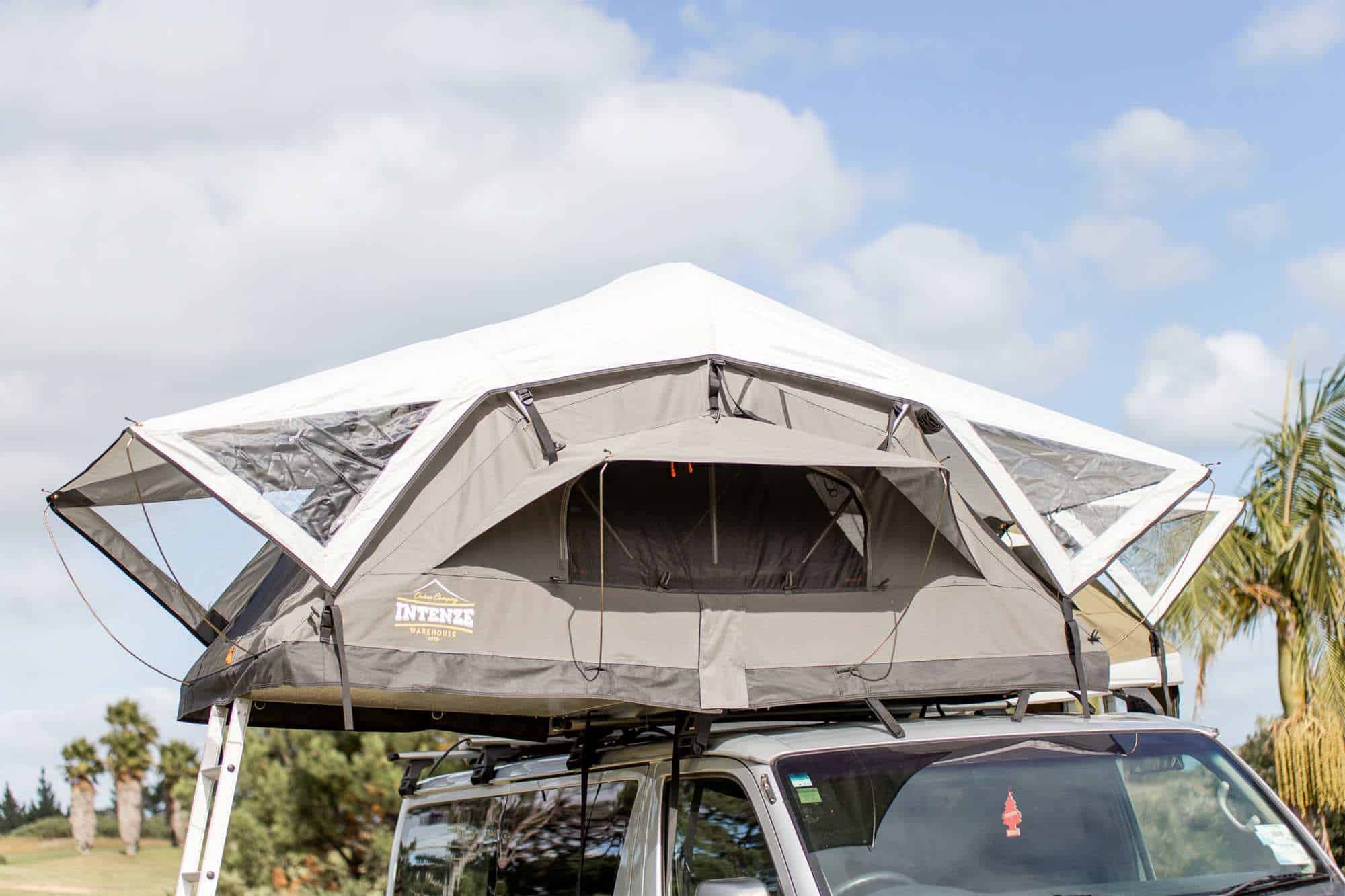 Mt Brown Roof Top Tent – Grey with Smokey White Fly view 2